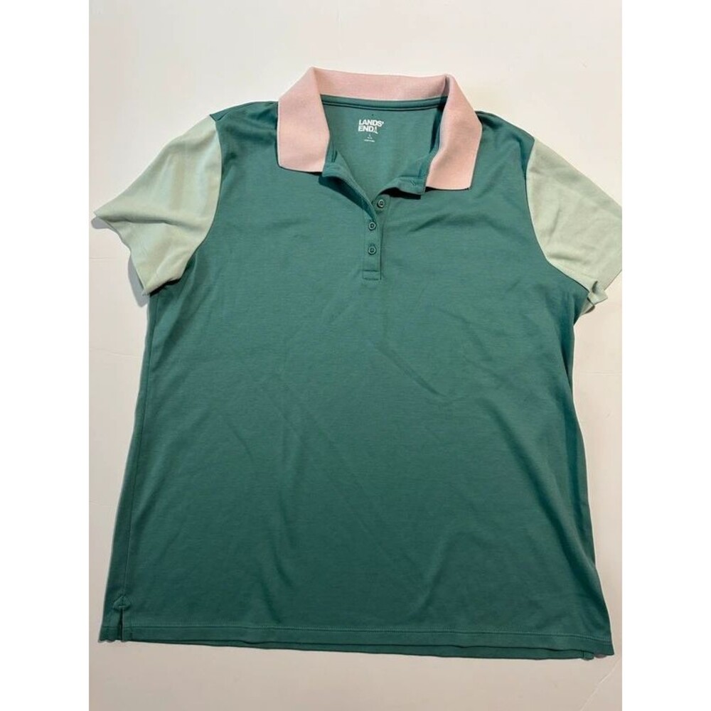 Lands' End Vintage Pastel Colorblock Polo Tee Cotton Preppy Coastal size L